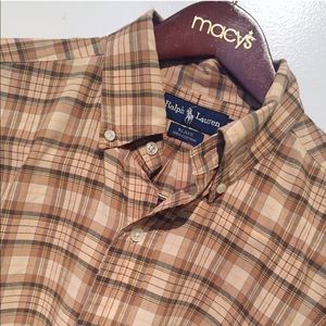 EUC Ralph Lauren Brown and tan Oxford Shirt size L